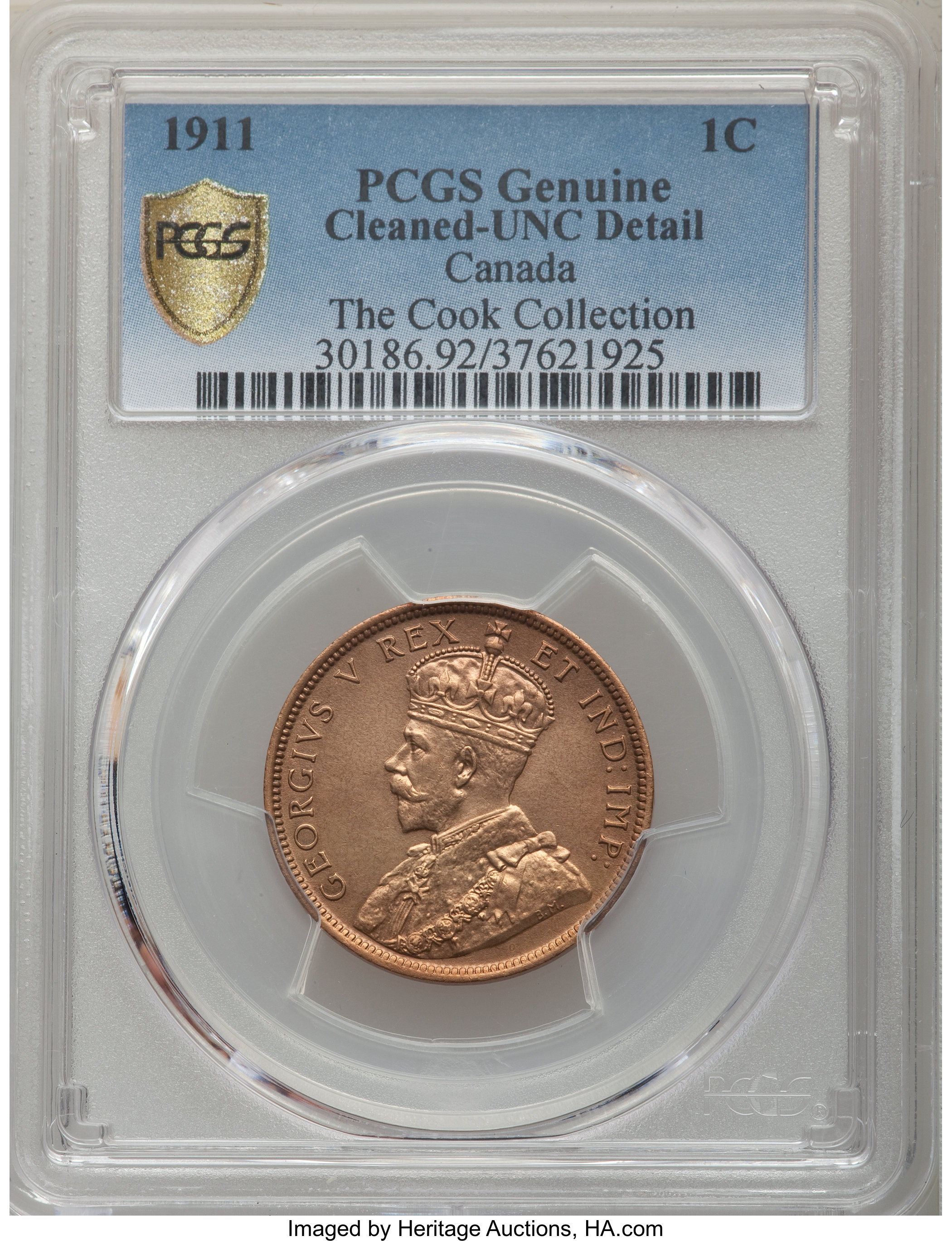 image for: George V Cent 1911 UNC Details (Cleaned) PCGS