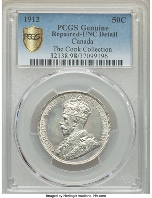image for: George V 50 Cents 1912 UNC Details (Repaired) PCGS