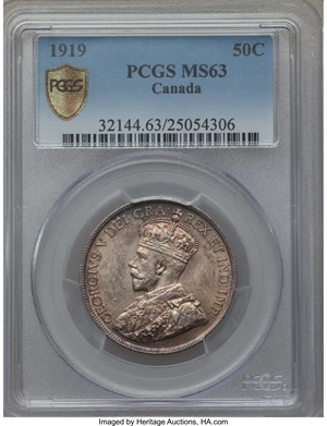 image for: George V 50 Cents 1919 MS63 PCGS