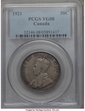 image for: George V 50 Cents 1921 VG8 PCGS