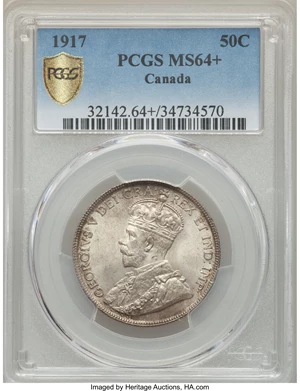 image for: George V 50 Cents 1917 MS64+ PCGS