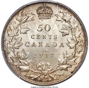 image for: George V 50 Cents 1917 MS64+ PCGS