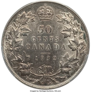 image for: George V 50 Cents 1932 UNC Details (Cleaned) PCGS