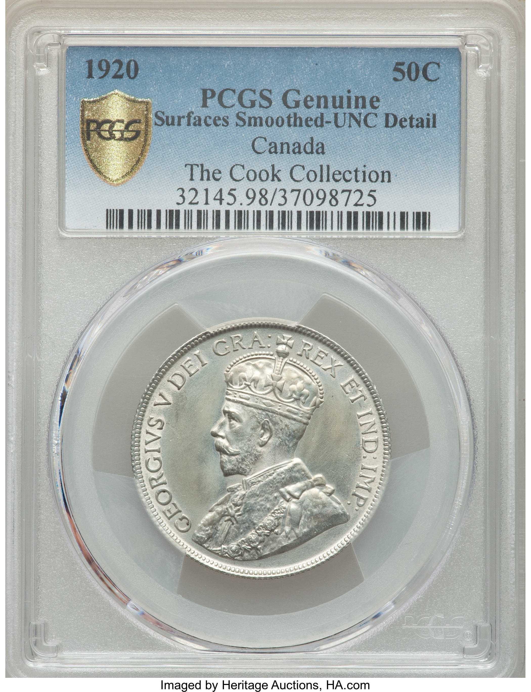 image for: George V 50 Cents 1920 UNC Details (Surfaces Smoothed) PCGS