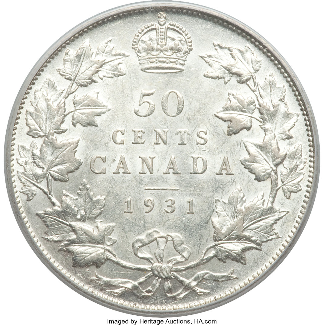 image for: George V 50 Cents 1931 AU55 PCGS