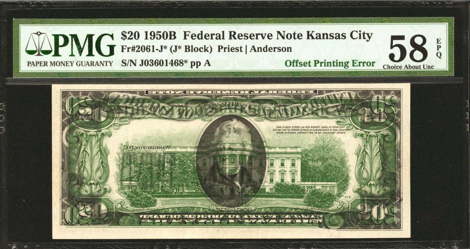 1950B $20 Kansas City, Star Replacement (Fr. 2061J*)