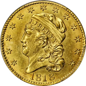 image for: 1818 Capped Head Left Half Eagle. BD-2. Rarity-4. STATESOF. AU-58 (PCGS).