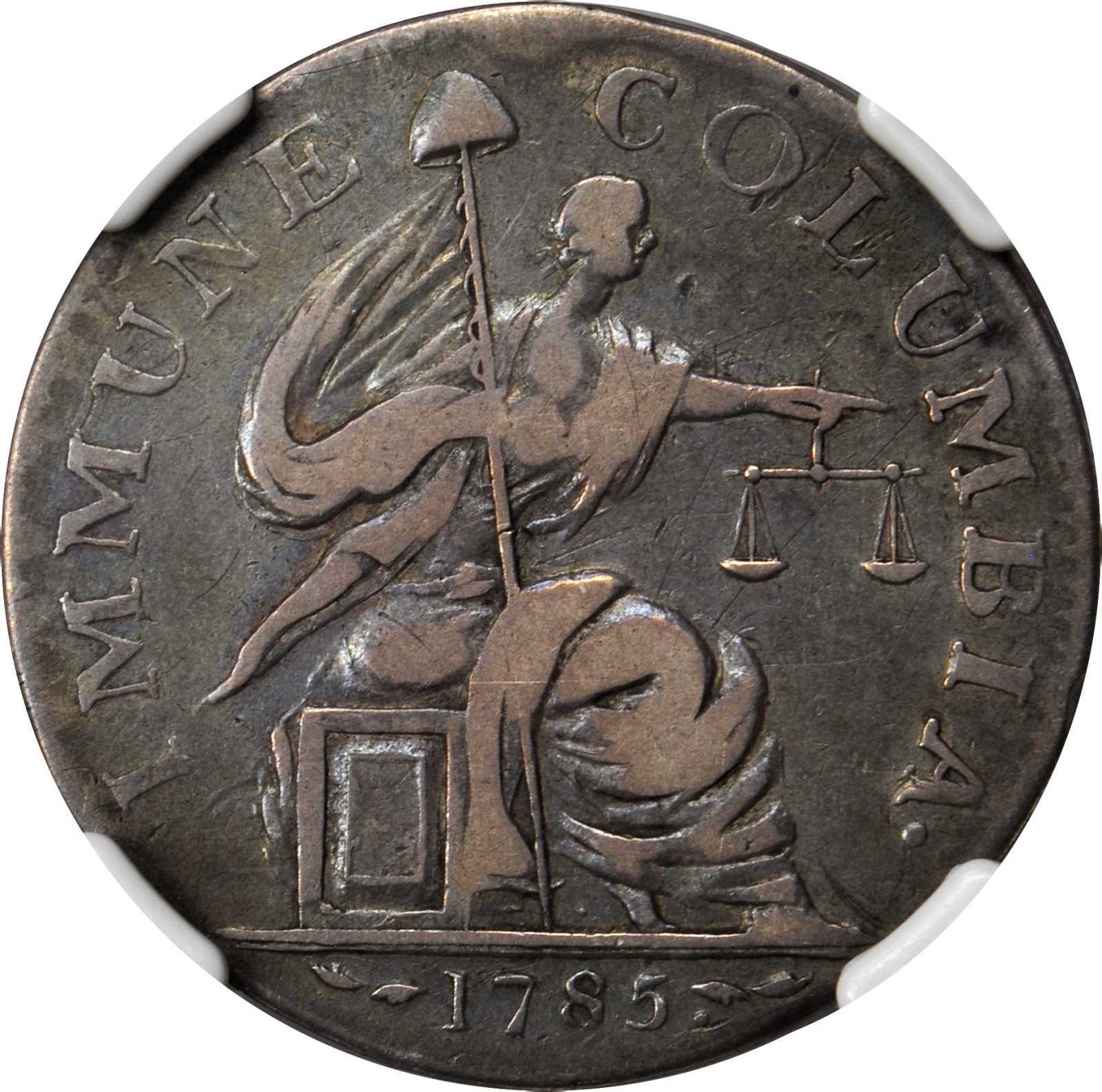 image for: 1785 Immune Columbia / Nova Constellatio. W-1982. Rarity-8. 13 Stars. Silver. Plain Edge. EF Details--Reverse Graffiti (NGC).