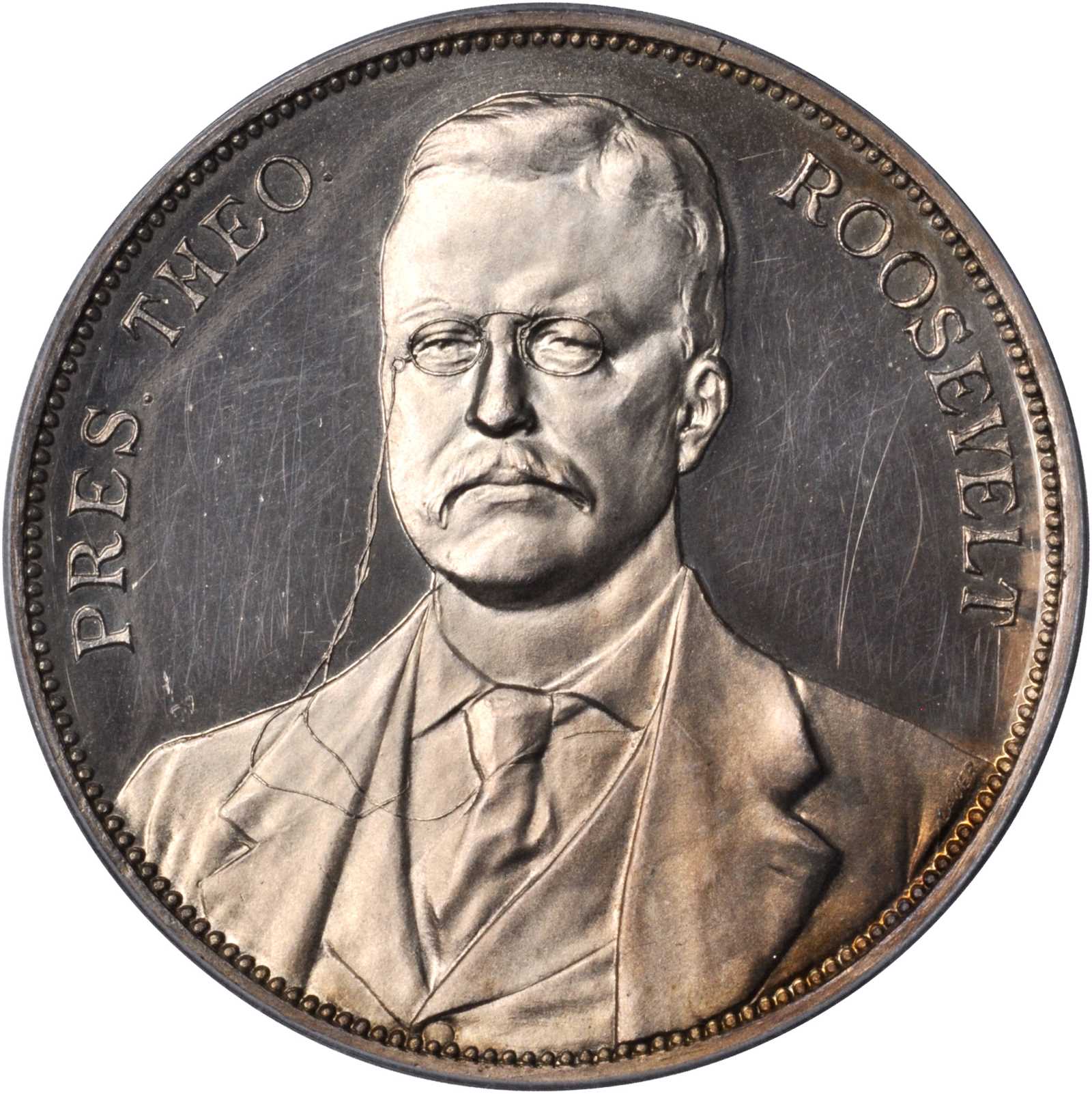 image for: 1904 Louisiana Purchase Exposition. President Roosevelt Dollar. Silver. 38 mm. HK-308, Krueger-45. Rarity-7. MS-62 (PCGS).