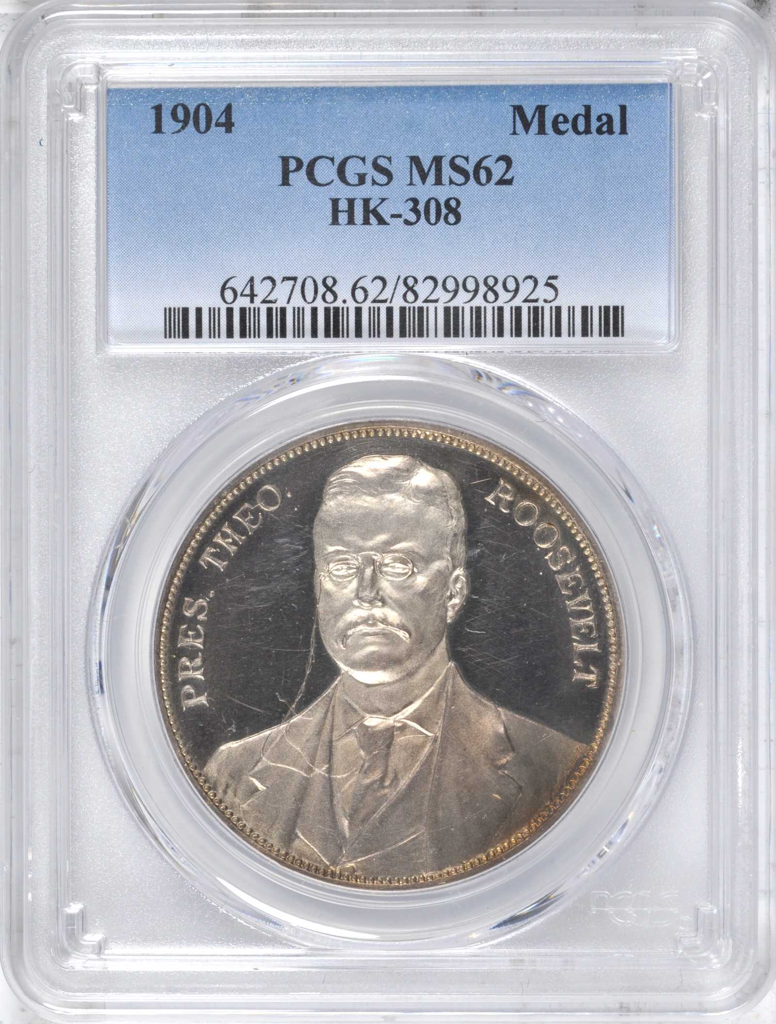 image for: 1904 Louisiana Purchase Exposition. President Roosevelt Dollar. Silver. 38 mm. HK-308, Krueger-45. Rarity-7. MS-62 (PCGS).
