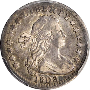 image for: 1803 Draped Bust Half Dime. LM-1, V-6. Rarity-6. Small 8. VF-35 (PCGS).