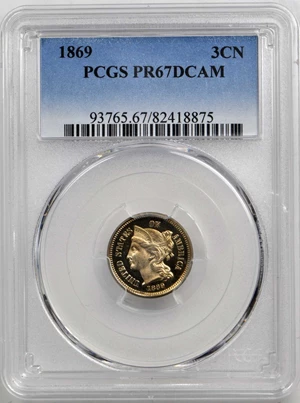 image for: 1869 Nickel Three-Cent Piece. Proof-67 Deep Cameo (PCGS).