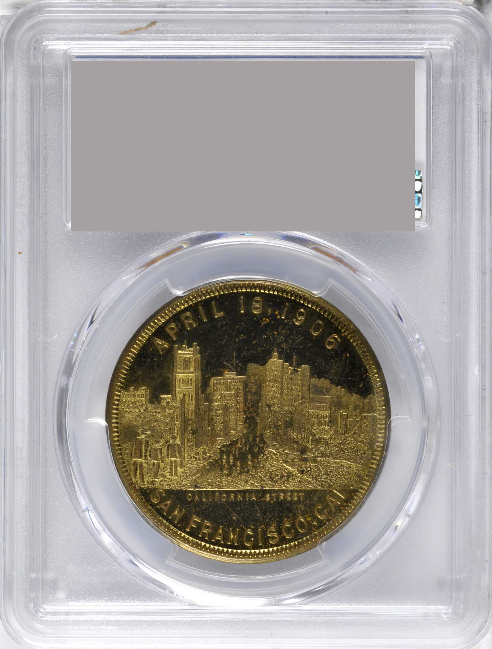 image for: 1906 San Francisco Earthquake and Fire. Type I. Brass. 36 mm. HK-341. Rarity-6. MS-63 (PCGS).