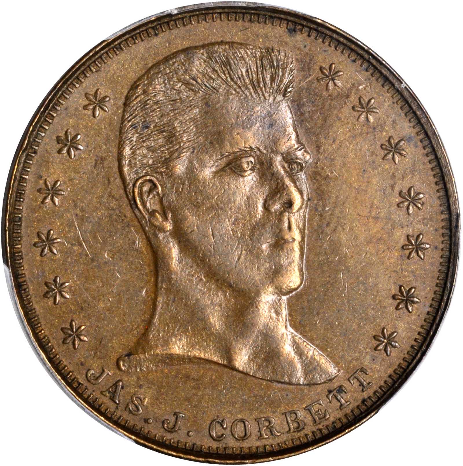 1897 SC$1 Boxing, Corbett obv, Ty.1, Brass, HK-276 MS