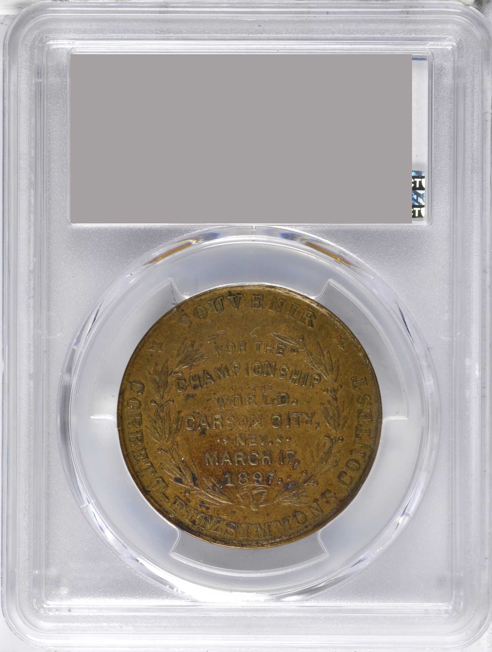 image for: 1897 Corbett-Fitzsimmons Boxing Bout. Type I--Corbett Dollar. Brass. 33 mm. HK-276. Rarity-6. MS-62 (PCGS).