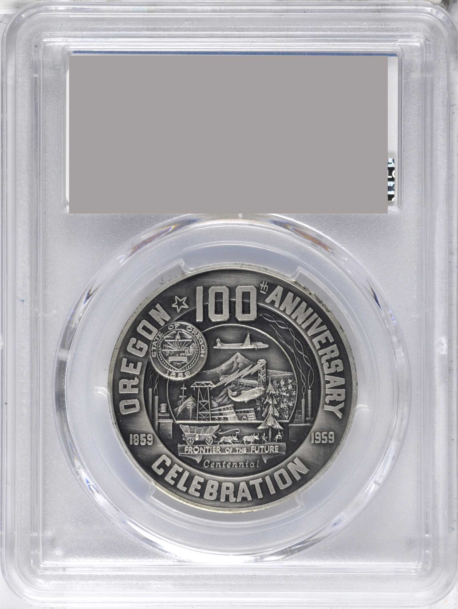 image for: 1959 Oregon Statehood Centennial. Buchanan-Eisenhower Dollar. Antiqued Silver. 33 mm. HK-553. Rarity-6. MS-65 (PCGS).