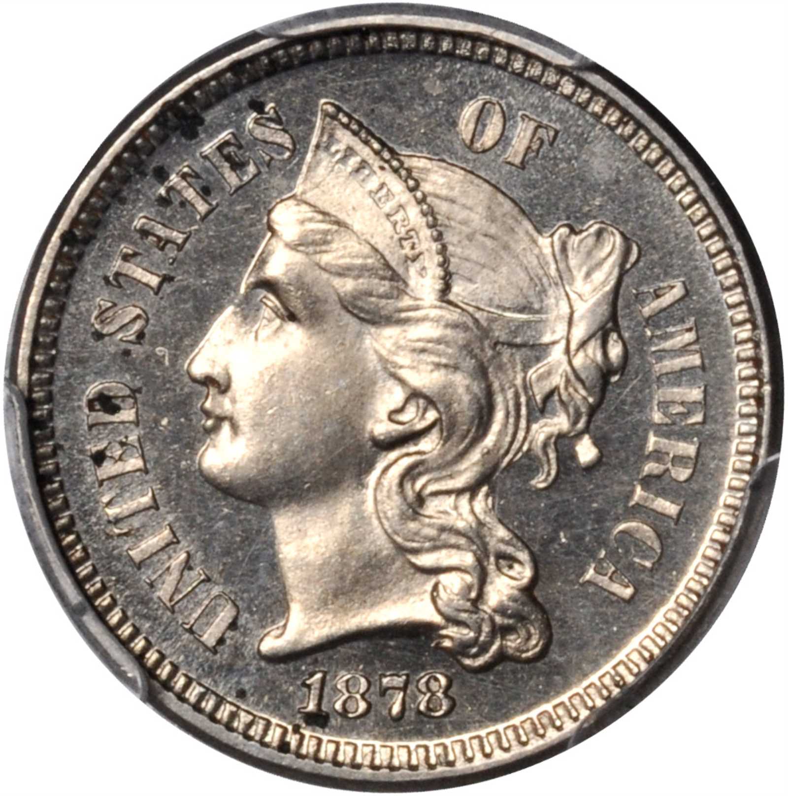 1878 Nickel Three-Cent Piece. Proof-63 Cameo (PCGS).