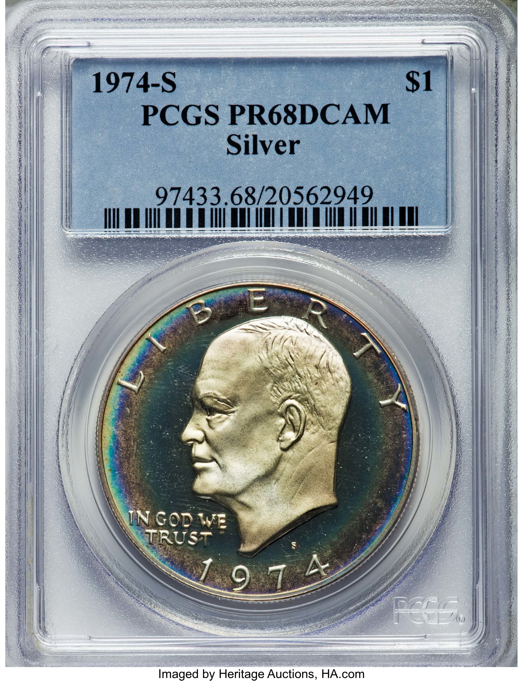 1974-S $1 Silver PR68 Deep Cameo PCGS. PCGS Population: (1034/17534). NGC Census: (526/776). ...
