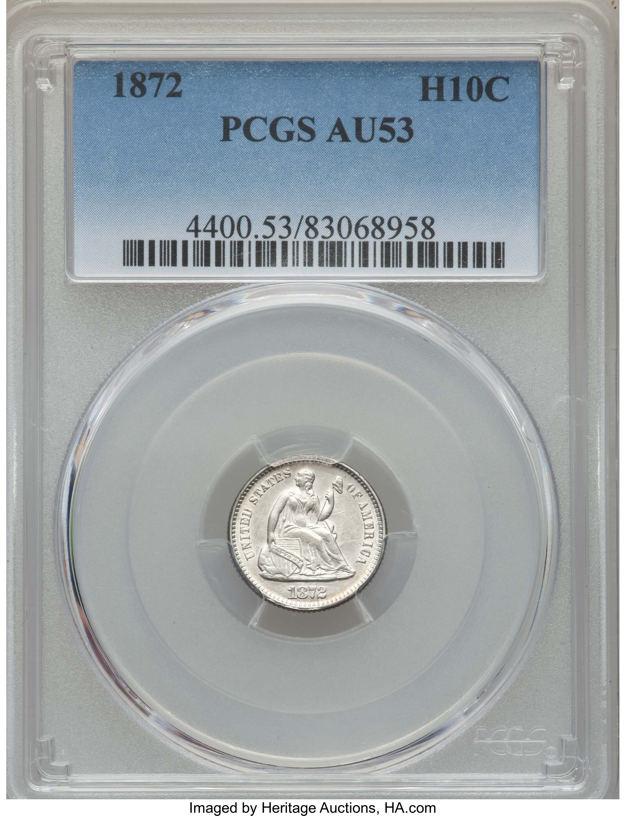 1872 H10C AU53 PCGS. PCGS Population: (20/436). NGC Census: (8/378). Mintage 2,947,950. ...