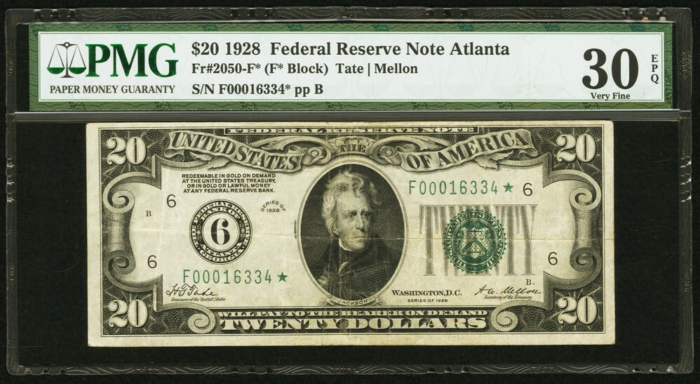 image for: Fr. 2050-F* $20 1928 Federal Reserve Star Note. PMG Very Fine 30 EPQ....