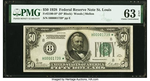 image for: Fr. 2100-H* $50 1928 Federal Reserve Note. PMG Choice Uncirculated 63 EPQ....
