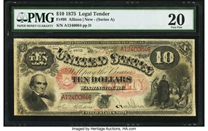 image for: Fr. 98 $10 1875 Legal Tender PMG Very Fine 20....