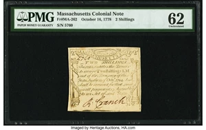 image for: Massachusetts October 16, 1778 2s PMG Uncirculated 62....