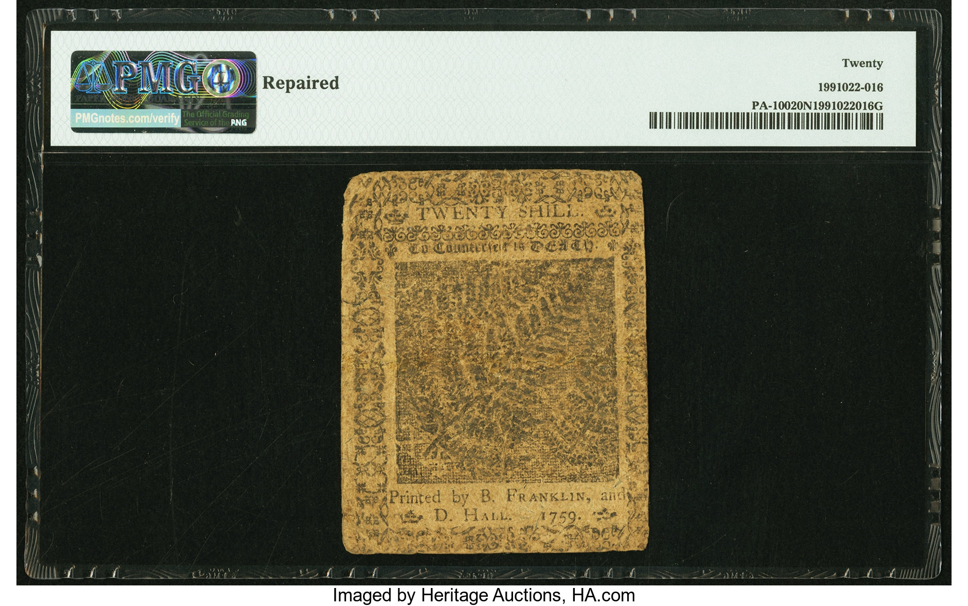 image for: Pennsylvania April 25, 1759 20s PMG Very Fine 20 Net....