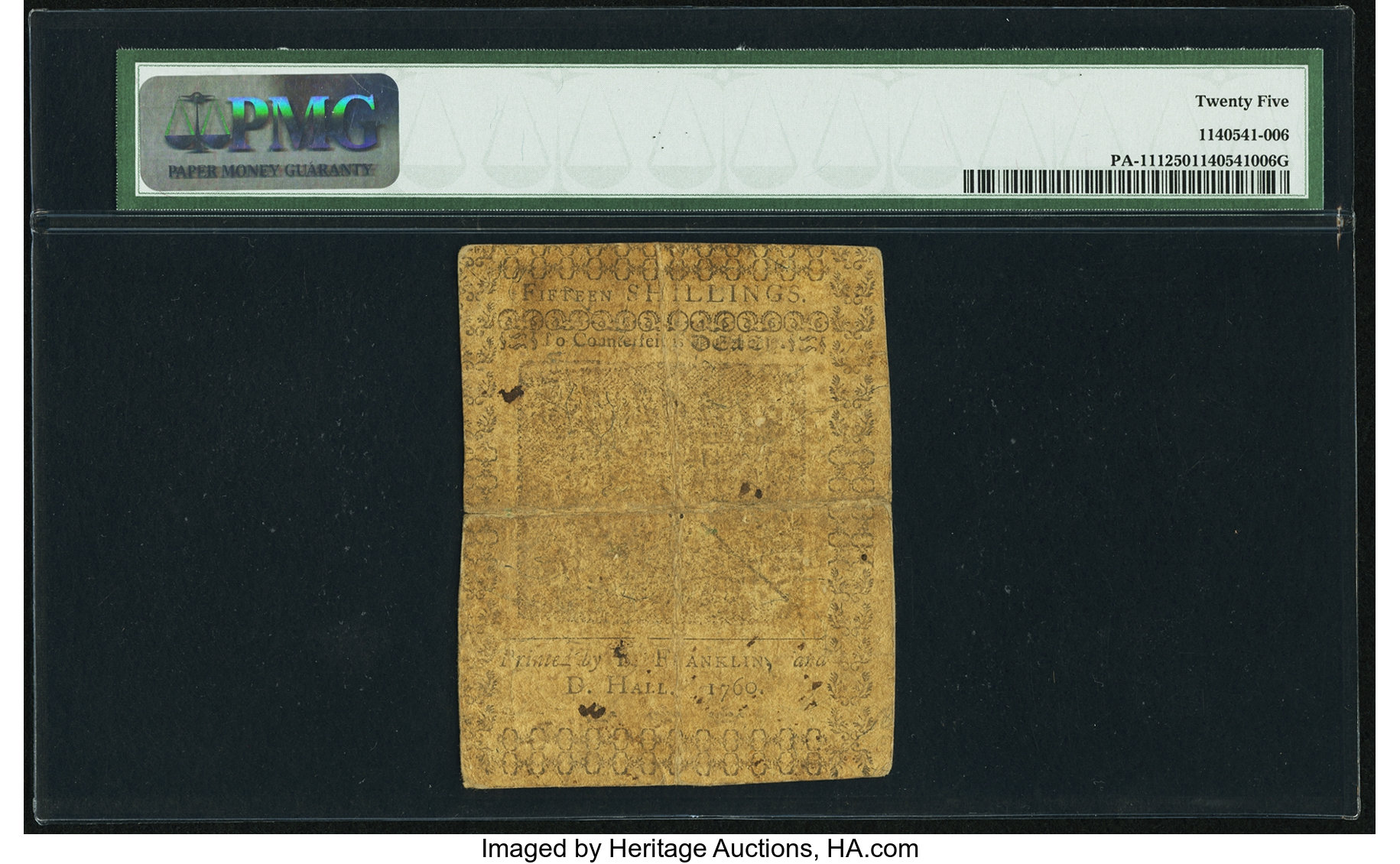 image for: Pennsylvania May 1, 1760 15s PMG Very Fine 25....