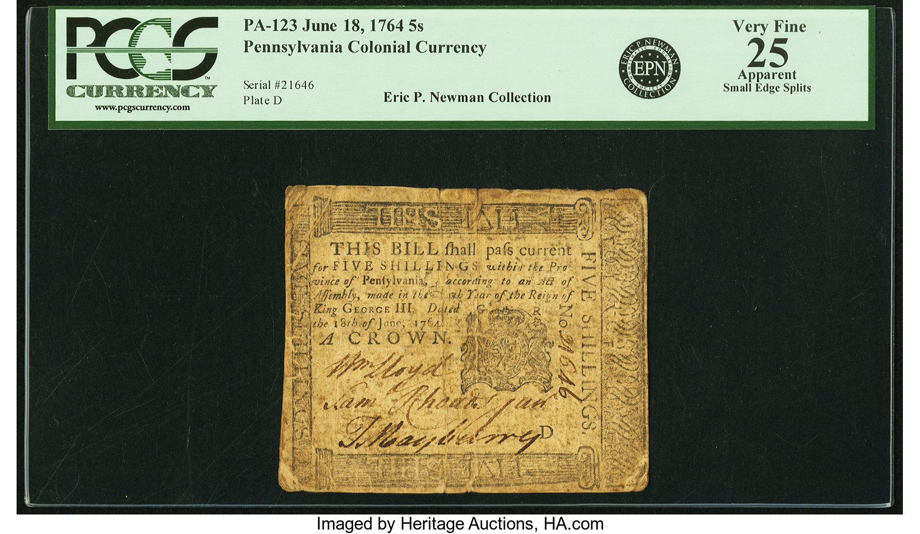 image for: Pennsylvania June 18, 1764 5s PCGS Apparent Very Fine 25....