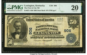 image for: Lexington, KY - $50 1902 Date Back Fr. 673 The First & City National Bank Ch. # 906 PMG Very Fine 20....