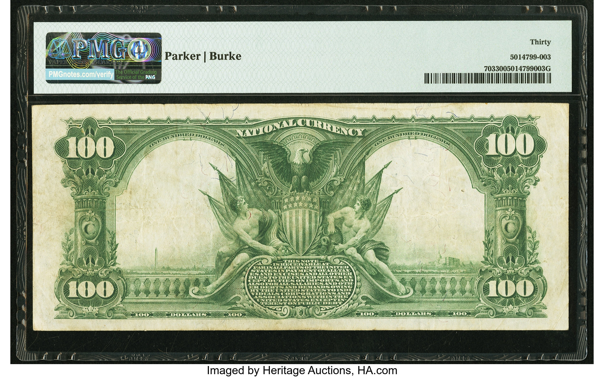 image for: Detroit, MI - $100 1902 Plain Back Fr. 703 First National Bank Ch. # 10527 PMG Very Fine 30....