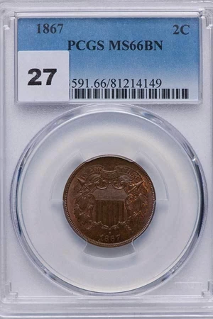 image for: 2C 1867 PCGS MS66 BN