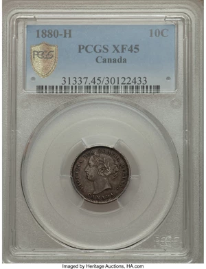 image for: Victoria 10 Cents 1880-H XF45 PCGS