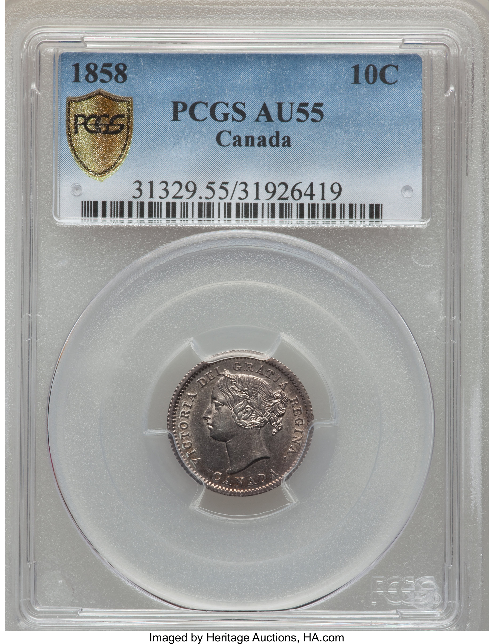 image for: Victoria 10 Cents 1858 AU55 PCGS