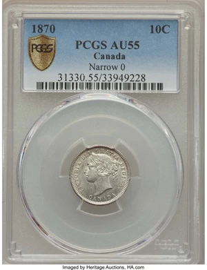 image for: Victoria 10 Cents 1870 AU55 PCGS