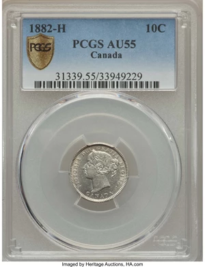 image for: Victoria 10 Cents 1882-H AU55 PCGS