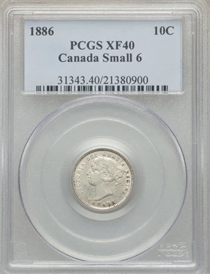 image for: Victoria "Small 6" 10 Cents 1886 XF40 PCGS