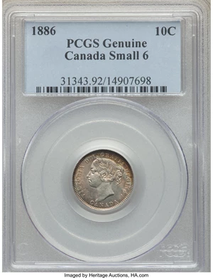image for: Victoria "Small 6" 10 Cents 1886 Genuine (Cleaning) PCGS