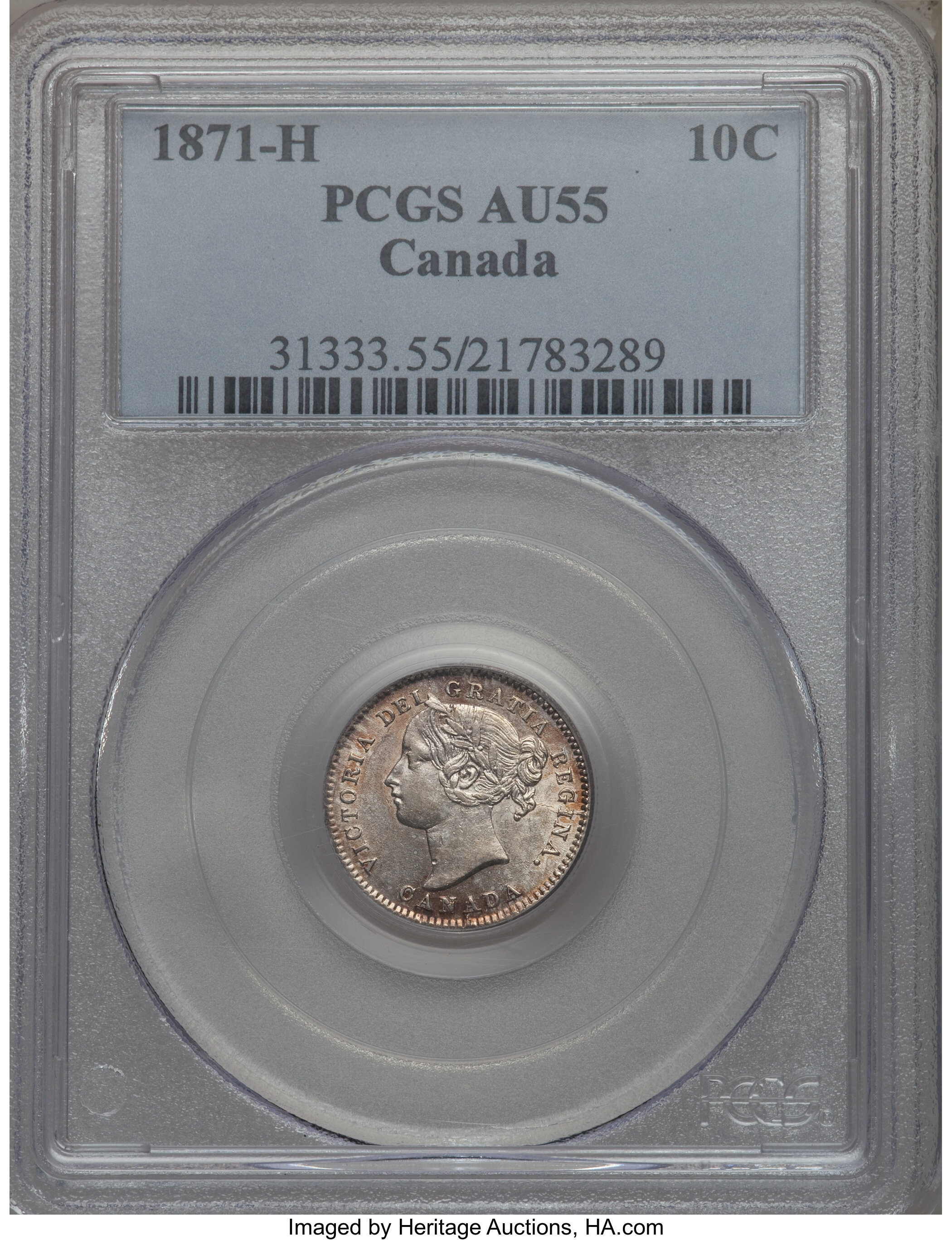 image for: Victoria 10 Cents 1871-H AU55 PCGS