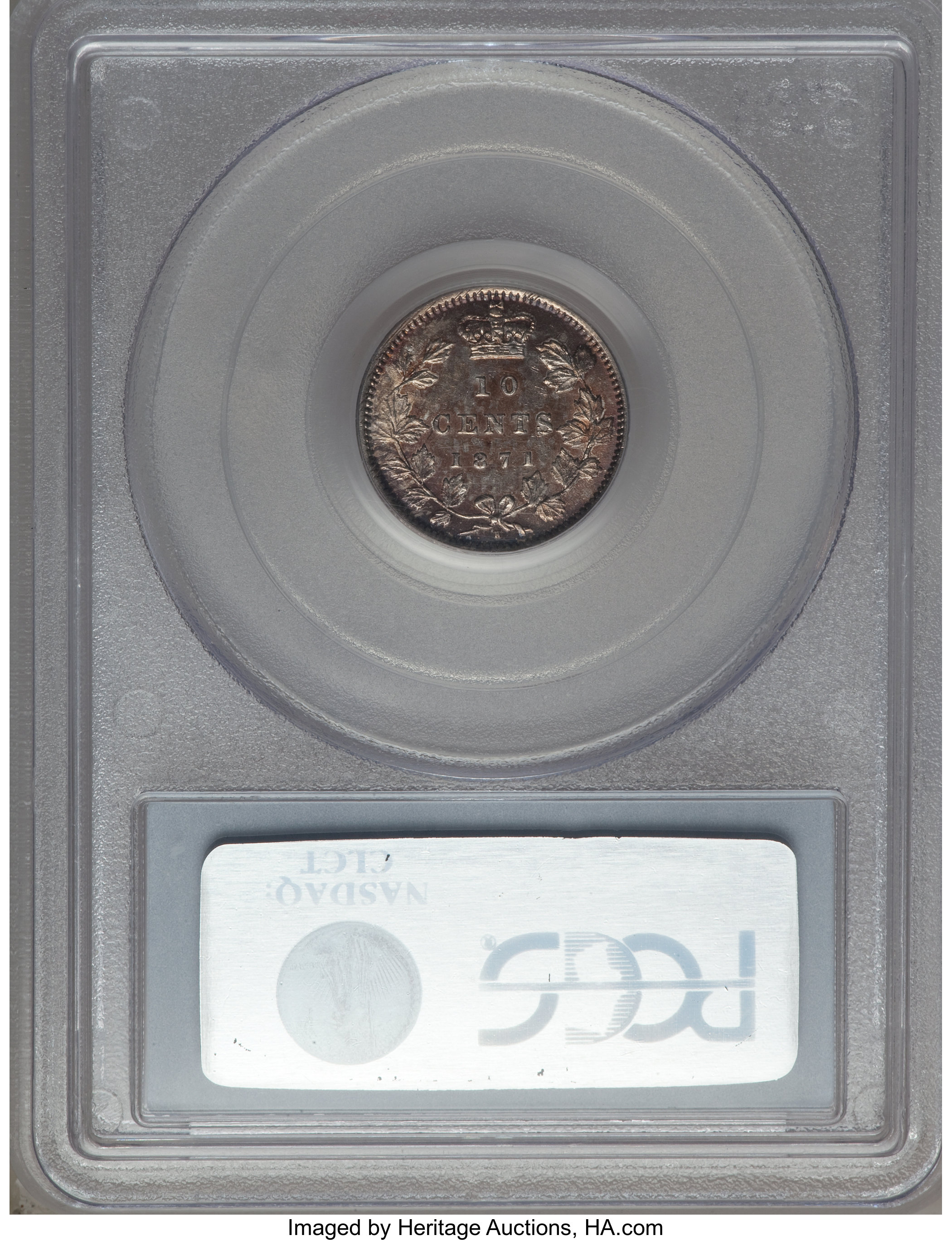 image for: Victoria 10 Cents 1871-H AU55 PCGS