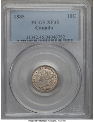 image for: Victoria 10 Cents 1885 XF45 PCGS