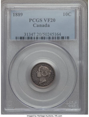 image for: Victoria 10 Cents 1889 VF20 PCGS