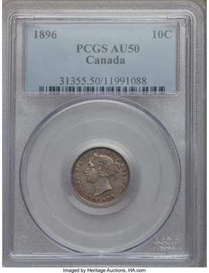 image for: Victoria 10 Cents 1896 AU50 PCGS