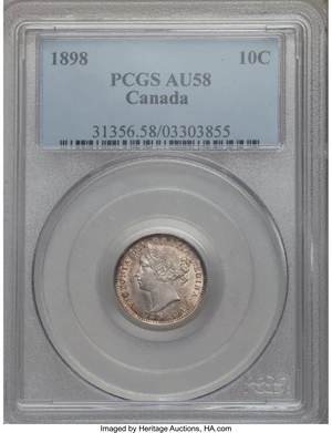 image for: Victoria 10 Cents 1898 AU58 PCGS