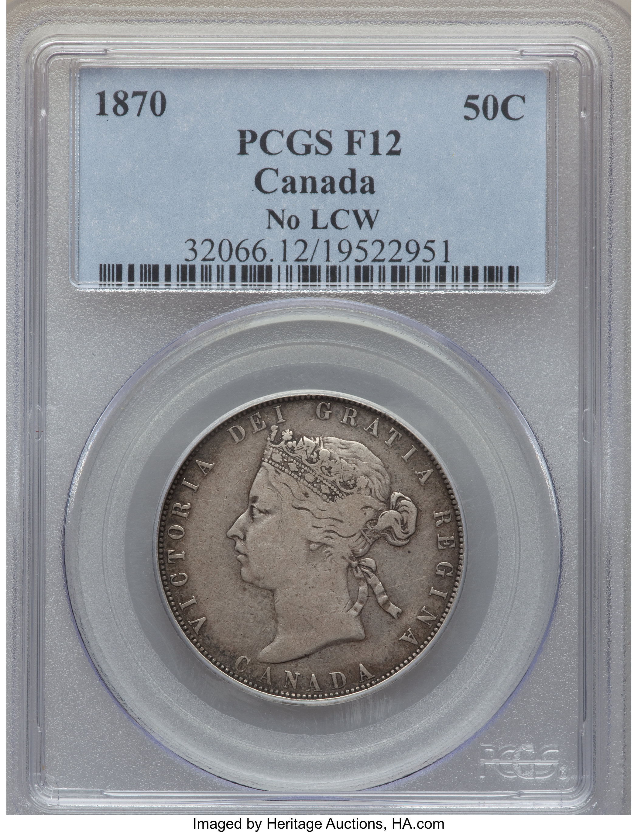 image for: Victoria "No LCW" 50 Cents 1870 F12 PCGS