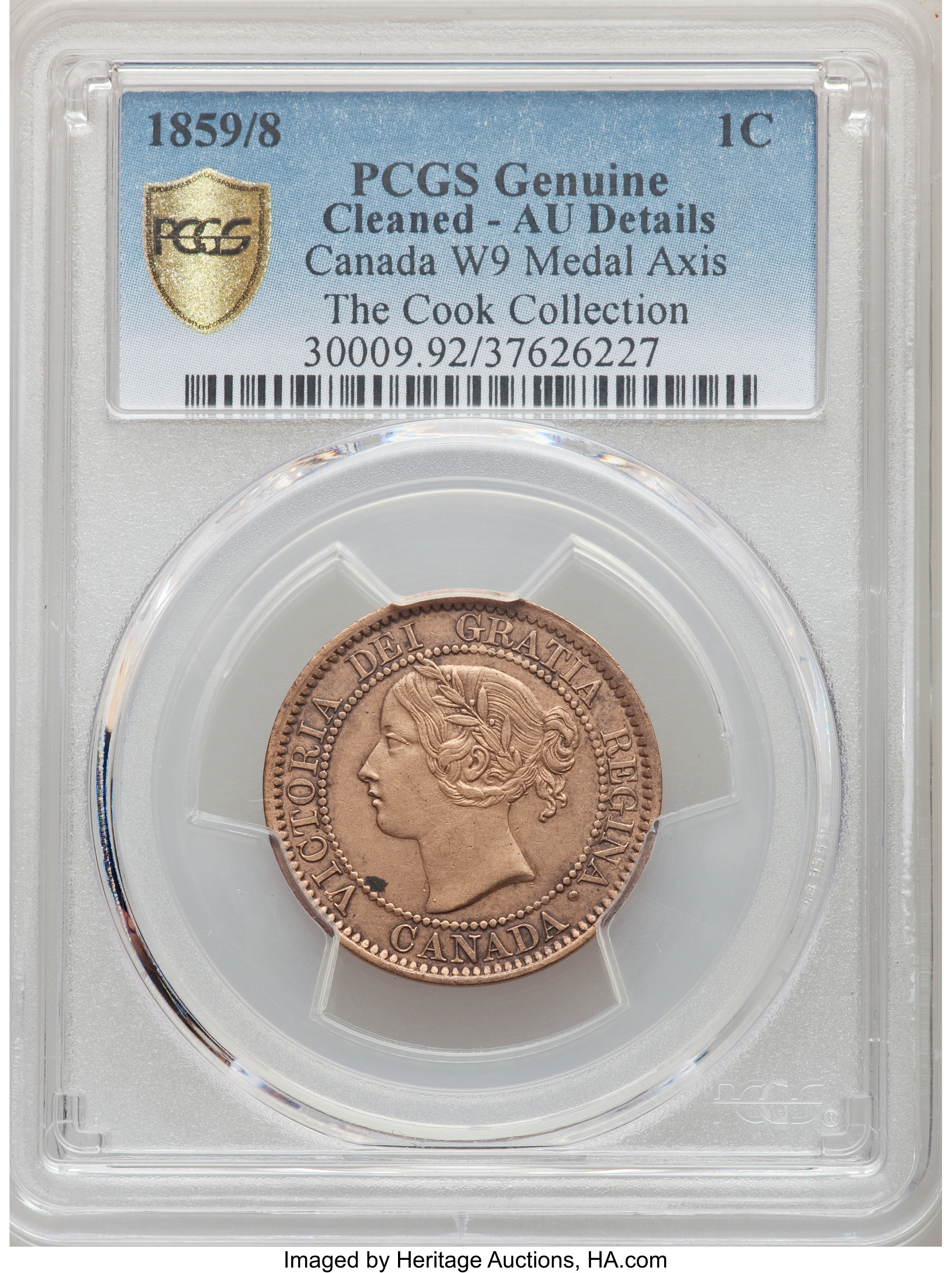 貨幣 1859 Canada Large Cent ICCS MS62 RB SOLD Canada 1859 DP N9 #4 1 Large Cent Coin - ICCS MS-62 RB