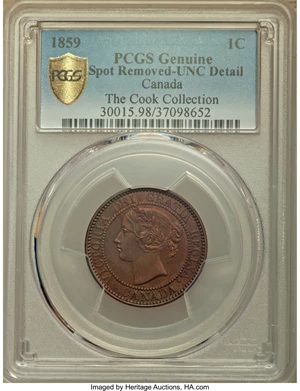 image for: Victoria "Wide 9" Cent 1859 UNC Details (Spot Removed) PCGS