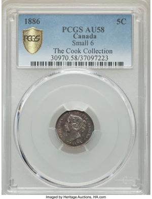 image for: Victoria "Small 6" 5 Cents 1886 AU58 PCGS