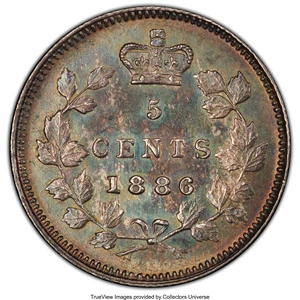 image for: Victoria "Small 6" 5 Cents 1886 AU58 PCGS